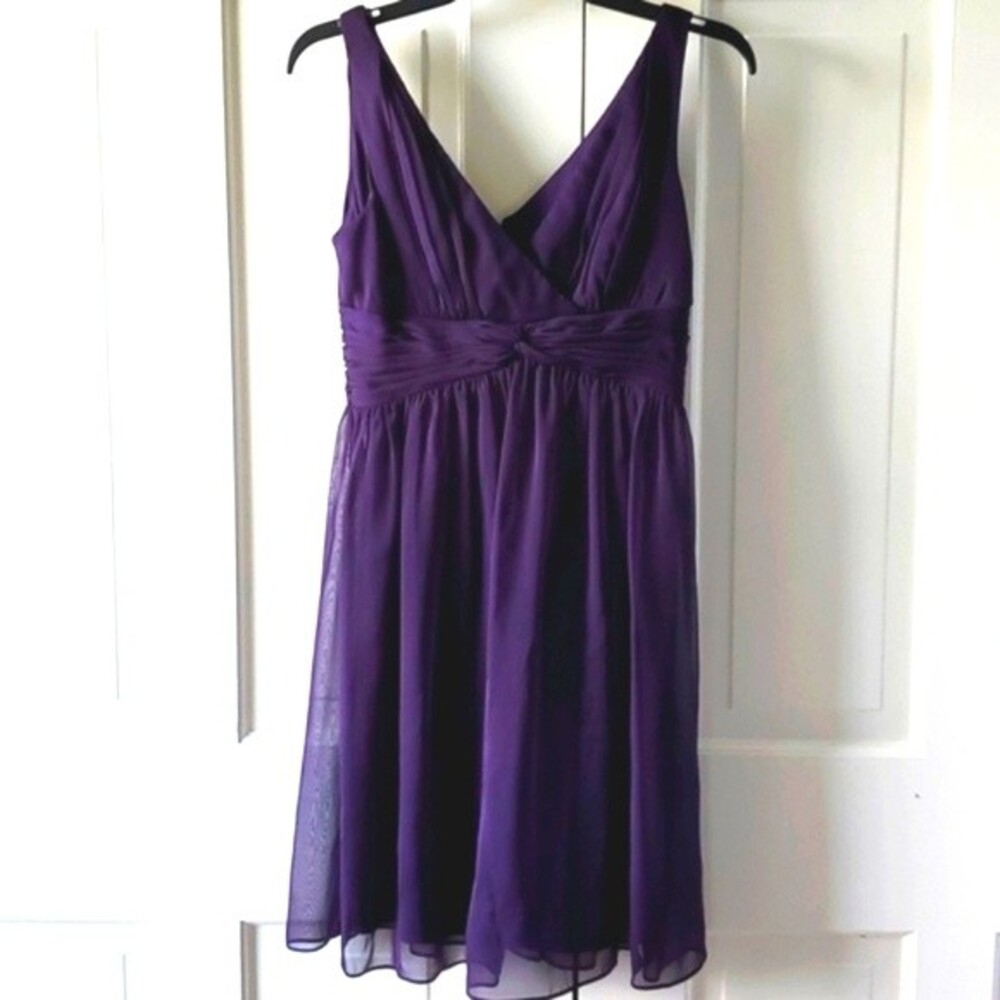 ADRIANNA PAPELL PURPLE DRESS EMPIRE WAIST SURPLICE FIT FLARE DRESS SIZE 4 PLUM